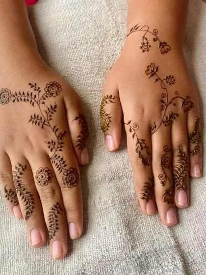 Simple, elegant, and perfect for someone who loves minimalism. This design features delicate leafy vines trailing down the fingers and back of the hand.