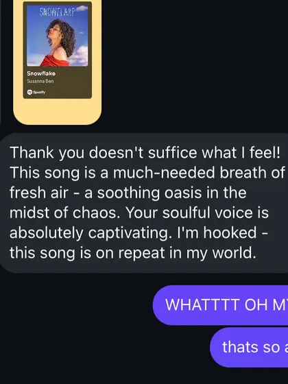 Getting messages like this makes all the hard work worth it. Knowing my song 'Snowflake' connected with someone is the most rewarding feeling.