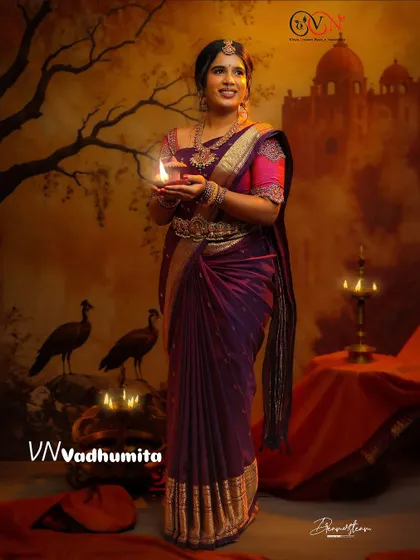 A full festive look for Diwali. I also offer guidance on personal styling for festivals, including makeup, hair, and saree draping, as part of my services.