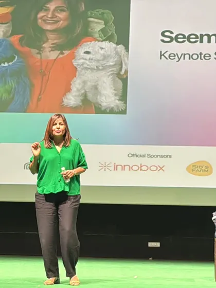 Here I am delivering a keynote speech at the 'Jubilance' conference in Hyderabad. My talks combine my personal journey with ventriloquism and humor to deliver motivational messages on resilience and finding joy.