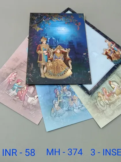 This card set tells a story through its illustrations, from the main event to smaller ceremonies on the inserts. The deep blue night sky on the main card creates a magical feel.