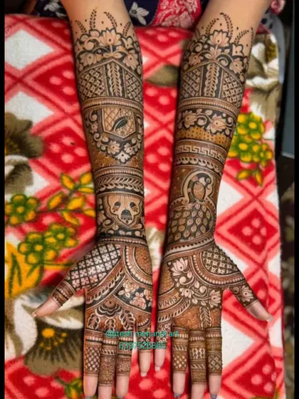 This bridal design is packed with details, including portraits of a panda, a bride, and traditional peacock figures. It shows how we can mix modern requests with classic patterns.