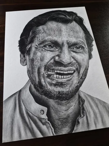 Another angle of my hyper-realistic sketch of actor Nawazuddin Siddiqui, showing the incredible detail.