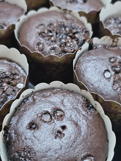 A close-up of the chocolate chip muffins included in our birthday snack boxes. A sweet and satisfying treat.