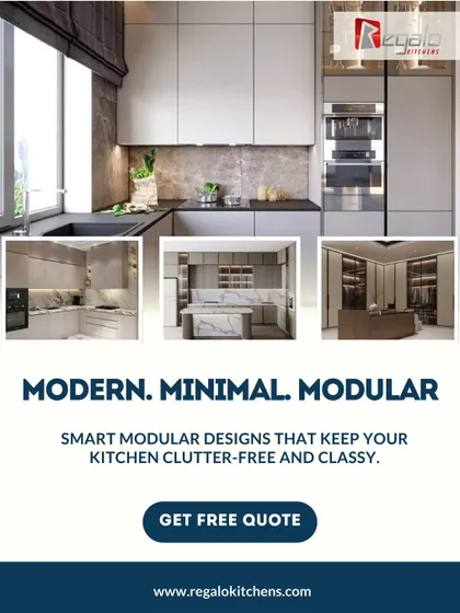 Modern. Minimal. Modular. This ad showcases our smart designs that keep your kitchen clutter-free and classy, featuring a collage of our sleek, contemporary work.