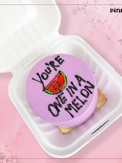 A sweet and punny way to tell someone they're special. This "You're one in a melon" bento cake is a cute, creative gift for any occasion.