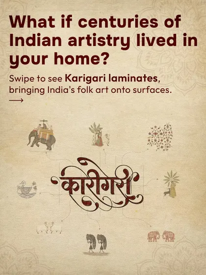 What if your furniture could tell a story? My Karigari laminate collection brings India's rich folk art traditions, from Pichwai to Warli, onto modern surfaces. This is how we add character and a deep sense of culture to your home, making every piece unique.