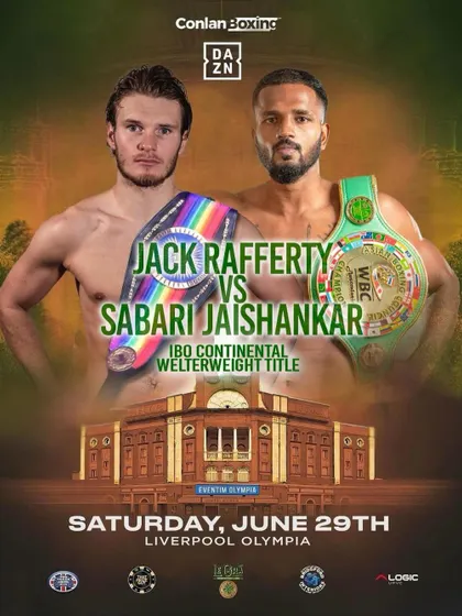 A variation of the IBO title fight poster, highlighting the champions and their belts.