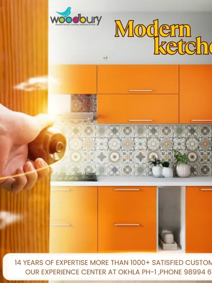 Add a splash of color to your home with a vibrant orange kitchen. This design concept pairs bold cabinets with a beautiful patterned tile backsplash for a cheerful and energetic look.