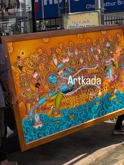 Here is my 'Anandashayanam' traditional mural, measuring 200x120cm. Transporting such a large piece is a careful process, but it's all worth it to deliver this divine art to its new home.