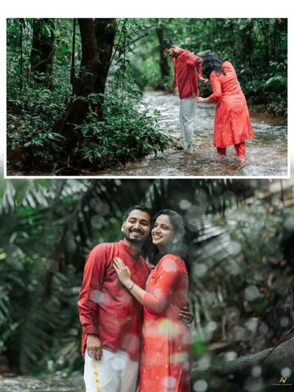 A collage of candid moments in the rain, including one shot through a rain-splattered lens, adding a creative and emotional touch.