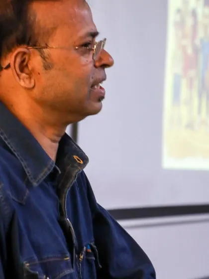 A close up shot from my lecture at IIIT Delhi, where I was discussing the nuances of caricature art. My focus is always on providing practical art skills training, not just empty motivation.