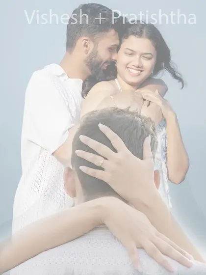 An artistic double exposure portrait from a Goa session, blending two intimate moments to create a dreamy and romantic image of the couple.