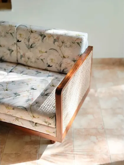 A variety of our sofas and daybeds, including a custom piece for mamama.in and our adaptable Tarangini sofa. These images showcase our ability to tailor seating to any living room theme with choices in size and fabric.