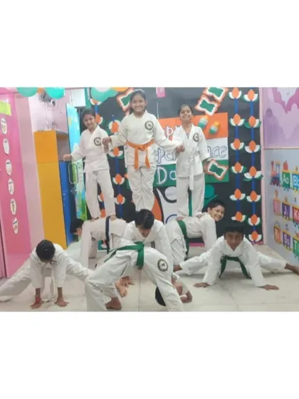Teamwork and trust on display. Our students create a human pyramid, a fun activity that builds strength and camaraderie during our Independence Day celebrations.