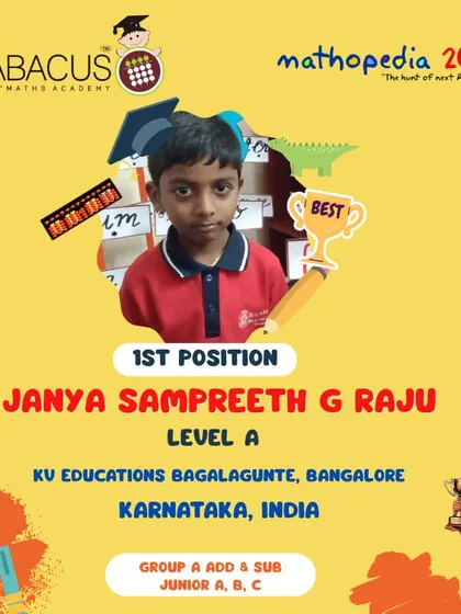 Janya Sampreeth G Raju from Bangalore, a 1st Position winner in the junior group.