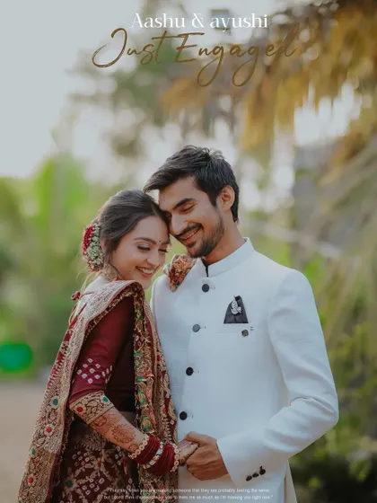 Just engaged. This portrait captures the newly engaged couple in a tender embrace, their happy smiles telling the whole story.