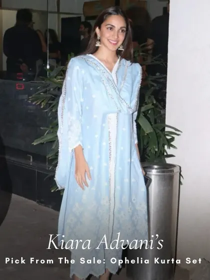 Kiara Advani’s pick from the sale, the Ophelia Kurta Set. She makes this light blue set look so dreamy and effortless.