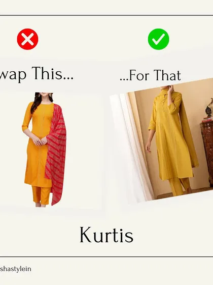 Instead of a simple kurta with a contrasting printed dupatta, try a monochromatic kurta set. This creates a more cohesive, elongated, and polished look.