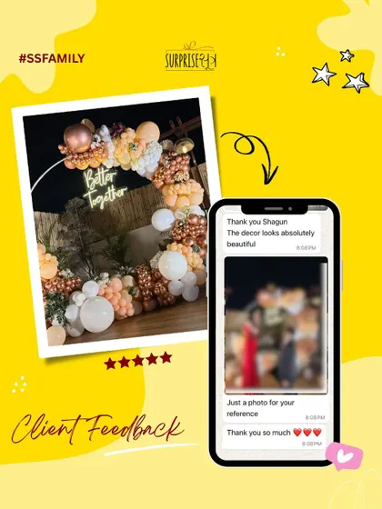 "The decor looks absolutely beautiful." This wonderful feedback from an anniversary celebration, complete with a photo of our "Better Together" neon sign backdrop, absolutely made our day.