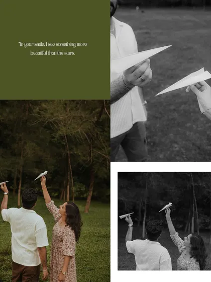 A collage featuring a couple with paper airplanes, symbolizing their dreams and journey together.