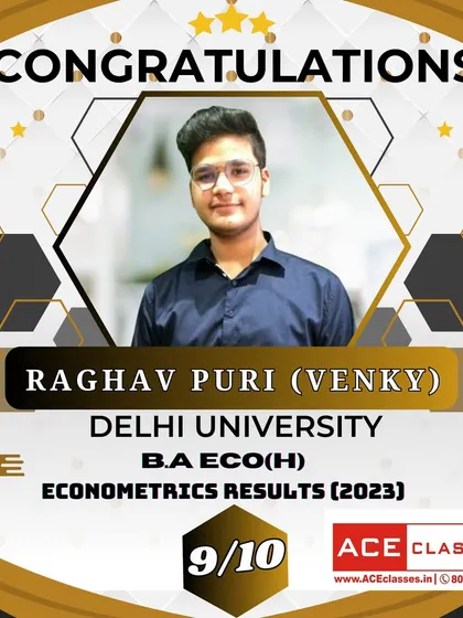 Raghav Puri from Venky achieved a commendable 9/10 in his Econometrics paper. His 2023 results are a great example of focused preparation.