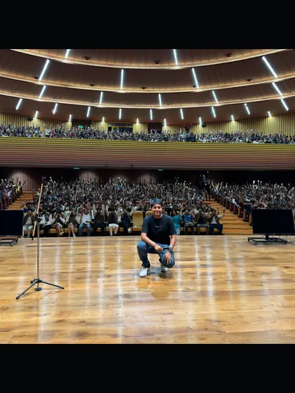 Comedian Aakash Gupta addressing a full house at MIT Bengaluru. Our comedy nights are a guaranteed success, filling large auditoriums with laughter and top-tier talent.