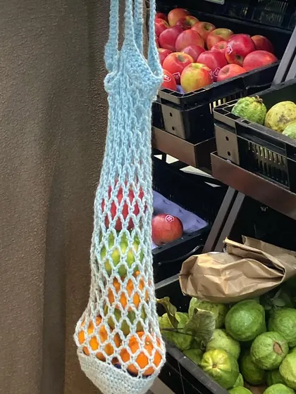 Make your grocery shopping a little more interesting and sustainable with my foldable crochet market bag. It’s lightweight but strong enough to hold your fruits and veggies.