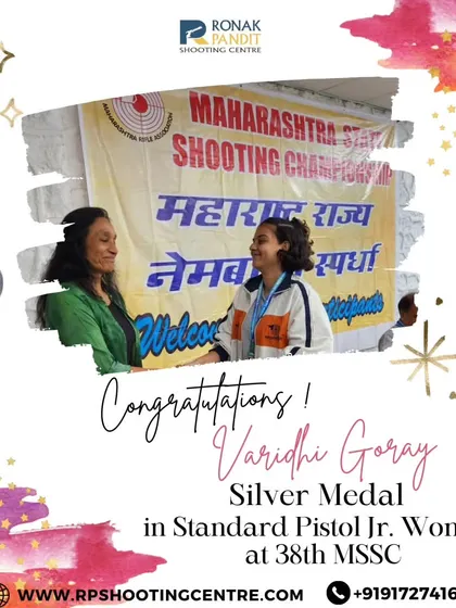 Congratulations to Varidhi Goray for her Silver Medal in the Standard Pistol Jr. Women Category at the 38th Maharashtra State Shooting Championship.