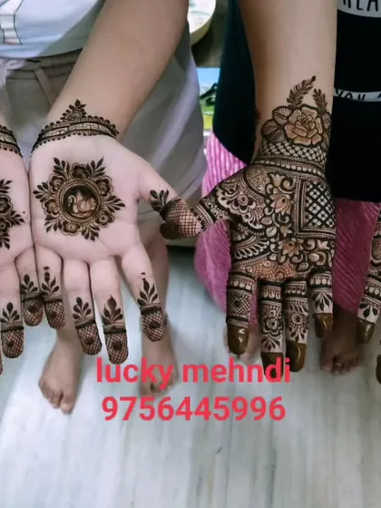 Here are some options for guest mehndi. On the left, a simple and pretty mandala design for a younger guest, and on the right, a more filled-in floral design for an adult.