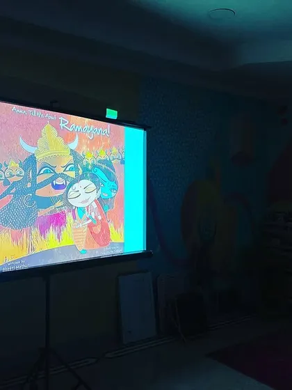 Movie time! After our craft session, we screened an animated Ramayana movie. It’s a great way to wind down and reinforce the story we learned about.