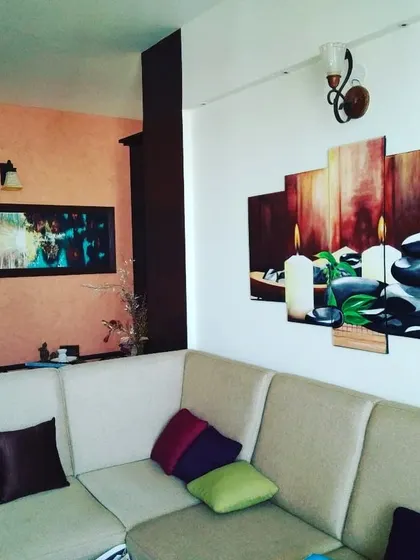A multi-panel canvas painting of a zen-like scene with bamboo and stones. In addition to murals, I can create custom art pieces to complement your interior decor.