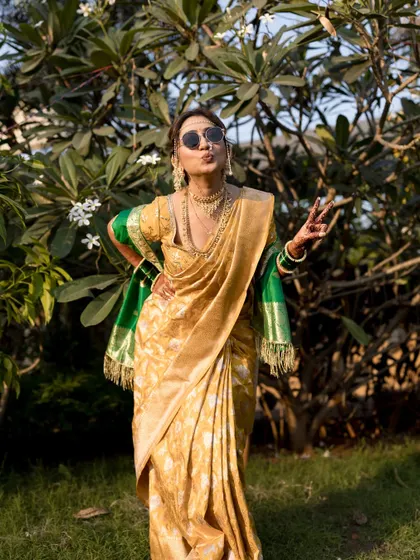 Peace out! A happy bride enjoying her wedding day photoshoot.