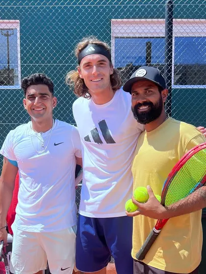 A great moment connecting with top player Stefanos Tsitsipas and his team during a practice session at the French Open.