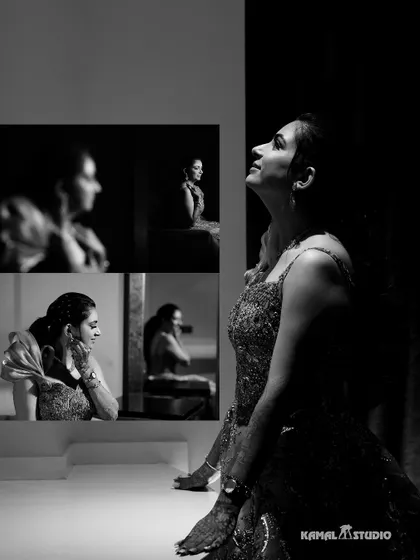 A comprehensive look at an engagement party, from the bride's solo portraits to the couple's dance, cake cutting, and celebration with friends.