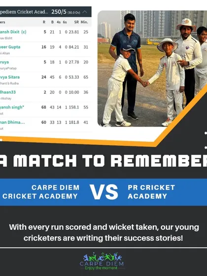 A match to remember against PR Cricket Academy. Our young cricketers are writing their own success stories with every run scored and wicket taken.
