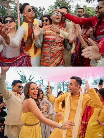 The guests and couple dancing with abandon. These shots are all about capturing the high spirits and collective fun of the wedding party.