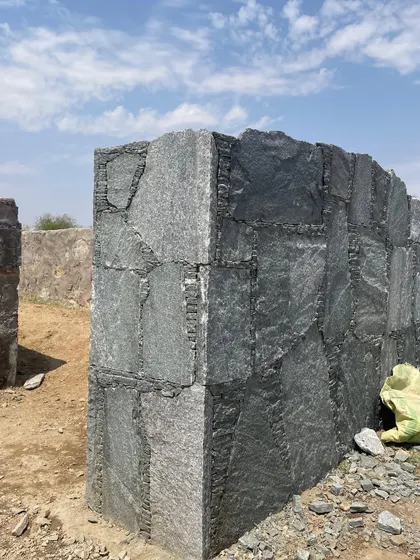 **WIP, Jawai:** A mock-up of a wall using large, irregular local stones in Jawai, Rajasthan. This is part of our process of testing materials and construction techniques to ensure the design is deeply rooted in its place.