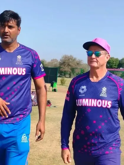 Walking the ground with a Rajasthan Royals coach. We collaborate closely to ensure our training methods are aligned with the highest professional standards of modern cricket.