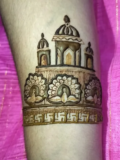 A beautiful arm band design featuring a palace and peacocks. This was part of a custom design for a client who loves royal Indian themes.