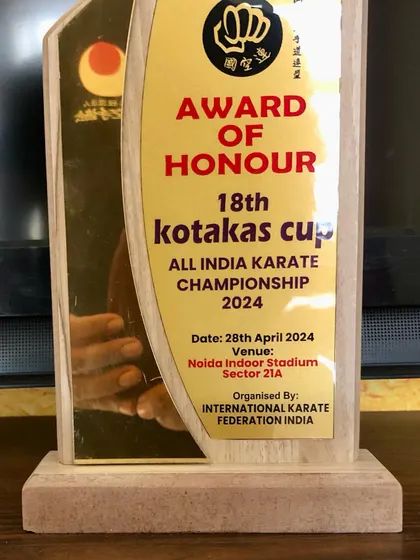 The Award of Honour I received at the 18th Kotakas Cup All India Karate Championship in 2024. It is a privilege to be recognized by the wider karate community.