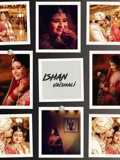 A 'polaroid' style collage summarizing a wedding, from couple portraits to beautiful solo shots of the bride.