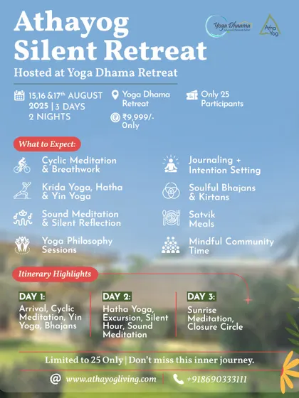 Here is a detailed itinerary for our AthaYog Silent Retreat. Across three days, we guide you through a structured schedule of meditation, various yoga practices, silent reflection, and community time, all designed to help you reconnect with yourself.