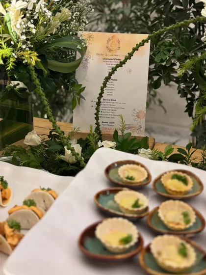 A close-up of my savory mini tarts, part of an elegant spread. These bite-sized pastries are perfect for guests to enjoy while mingling.