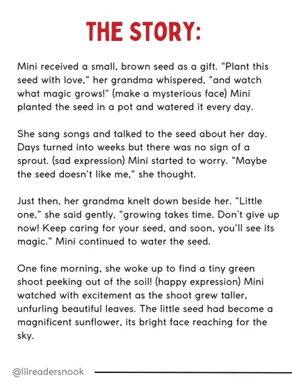 Here is the full story of Mini and her magical seed. It's a beautiful reminder of perseverance and the slow, wonderful cycle of nature.