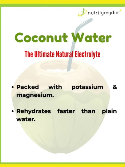 Coconut water is the ultimate natural electrolyte drink. It's packed with potassium and magnesium and rehydrates you faster than plain water, making it perfect for hot days.