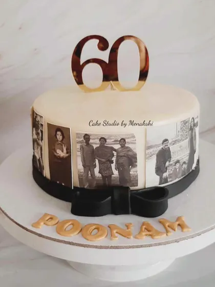 A 60th birthday celebration featuring a photo reel of memories. This simple and elegant design keeps the focus on the cherished moments, topped with a bold "60" topper.