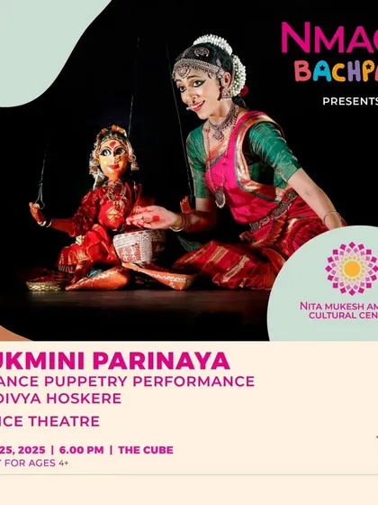 This poster for 'Rukmini Parinaya' at the NMACC Bachpan festival showcases my unique dance-puppetry performance. This service is perfect for cultural festivals, corporate events, and educational programs seeking an innovative take on Indian storytelling.