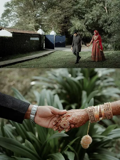 This two-part image beautifully captures both the journey (walking hand-in-hand) and the destination (the promise held in their hands).