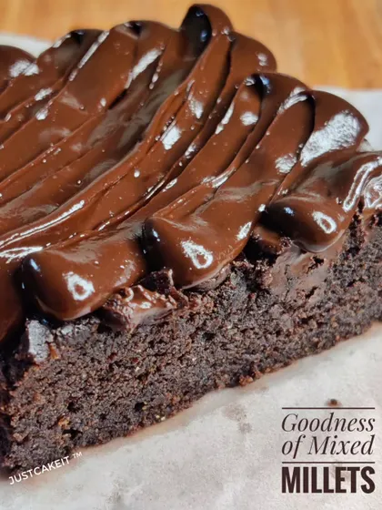 My mixed millet brownies are a guilt-free indulgence. Made with no refined sugar or dairy, they are both vegan and gluten-free, topped with a rich and creamy chocolate frosting.